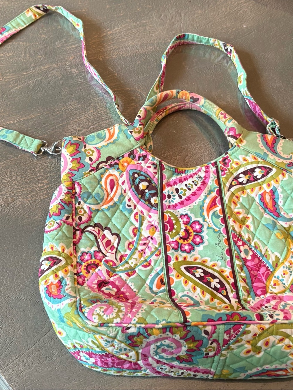 Vera Bradley Quilted Paisley Shoulder Bag in Aqua and Pink